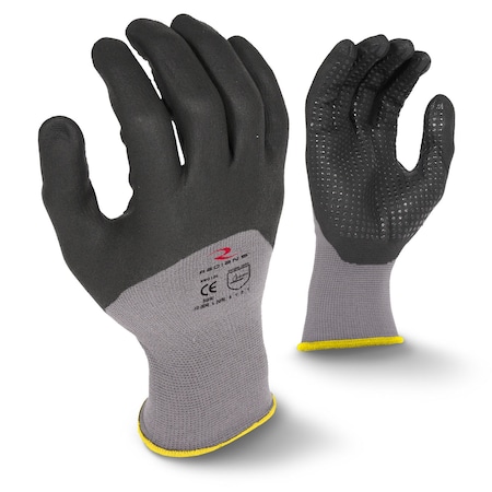 Radians Coated Glove, Foam Dipped Nitrile, Dotted, Black/Gray, L 1 PR RWG12L